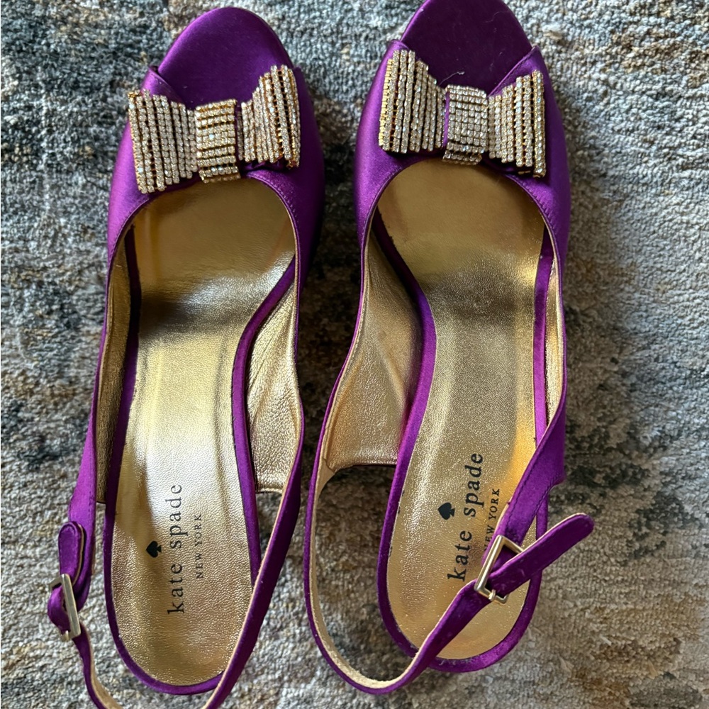 Kate Spade Vibrant Purple Heels with Gold Bow - Picture 6 of 8